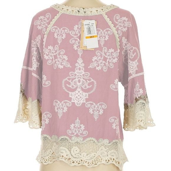 BEAUTIFUL! Democracy Crochet Lace top - Womens Med Sage Green w/natural lace NWT - Picture 2 of 2